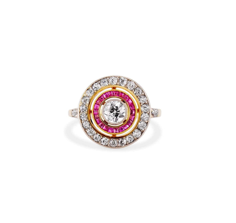 Art Deco Diamond & Ruby Target Ring