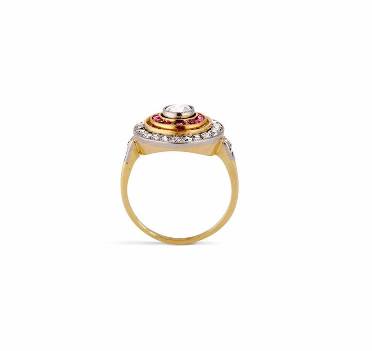 Art Deco Diamond & Ruby Target Ring