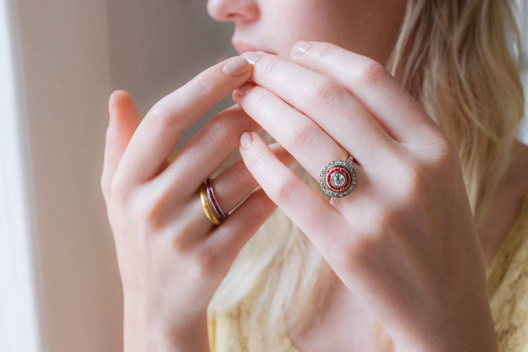 Art Deco Diamond & Ruby Target Ring