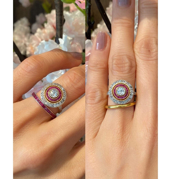 Art Deco Diamond & Ruby Target Ring