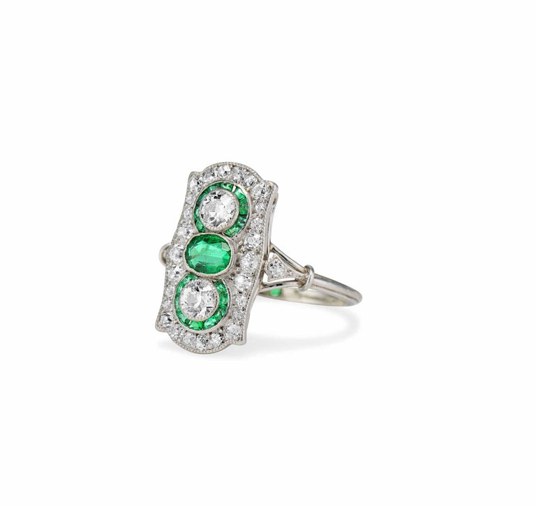 Art Deco Emerald and Diamond Dinner Ring