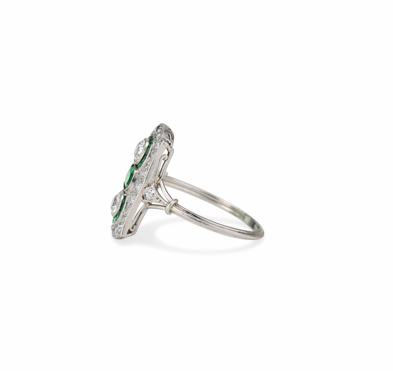 Art Deco Emerald and Diamond Dinner Ring