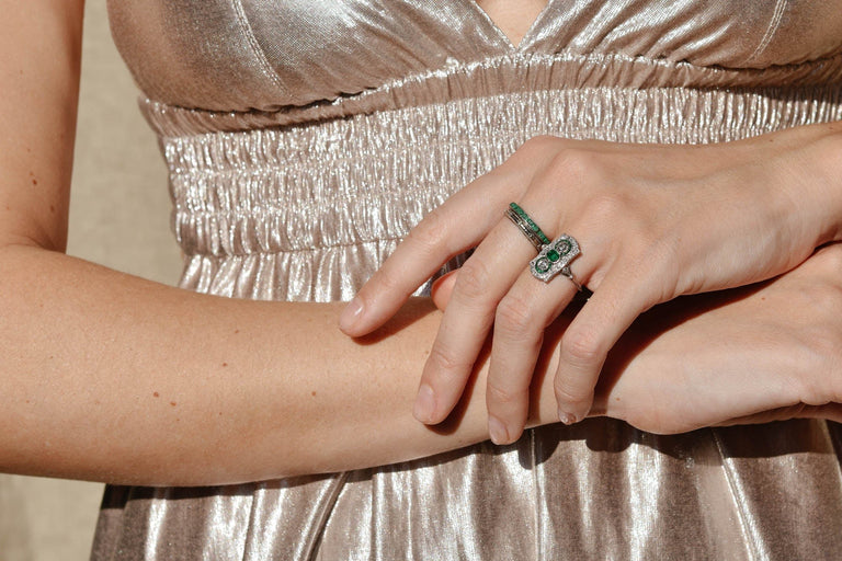 Art Deco Emerald and Diamond Dinner Ring