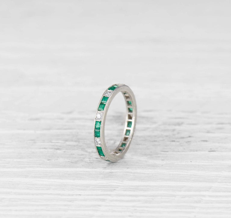 ART DECO EMERALD AND DIAMOND ETERNITY BAND