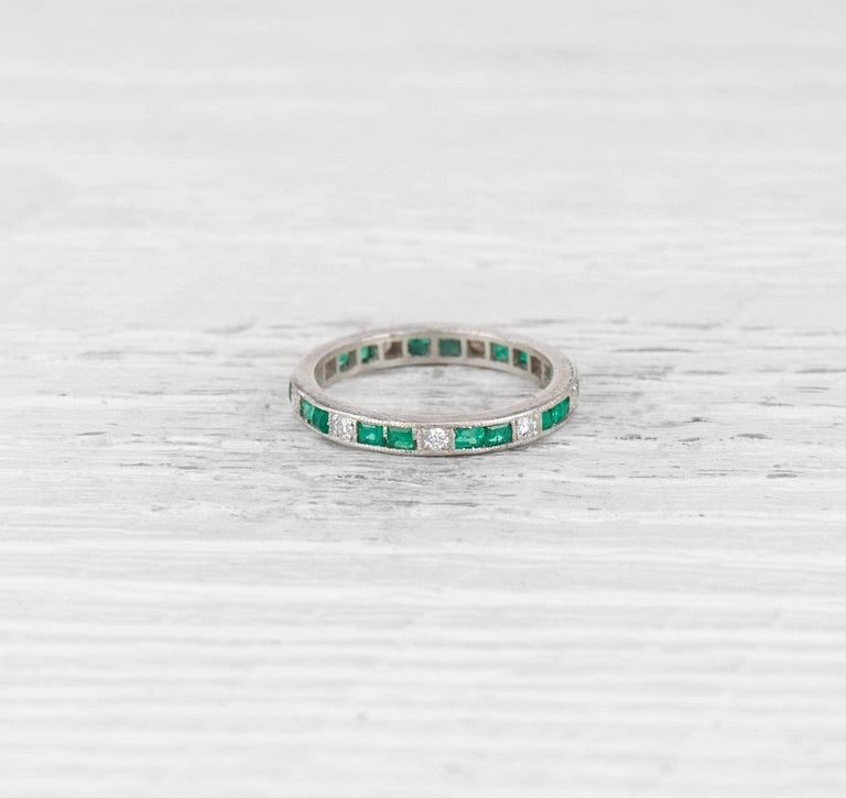ART DECO EMERALD AND DIAMOND ETERNITY BAND
