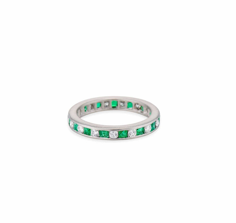 Art Deco Emerald and Diamond Eternity Wedding Band