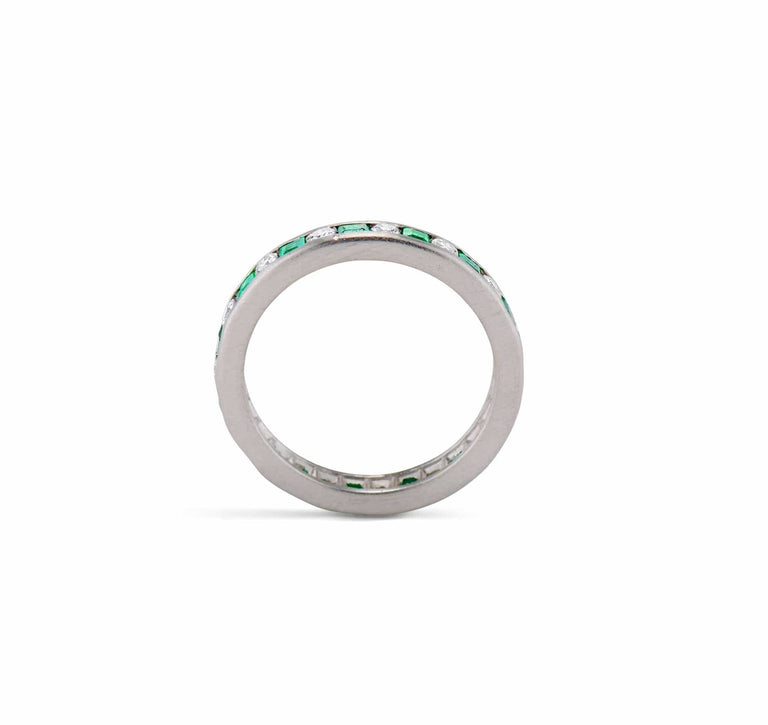 Art Deco Emerald and Diamond Eternity Wedding Band