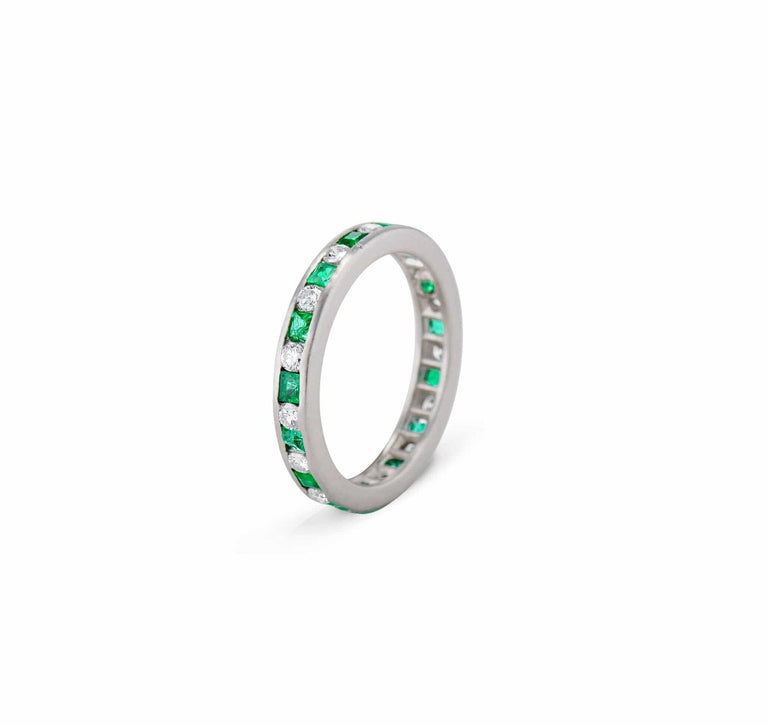 Art Deco Emerald and Diamond Eternity Wedding Band