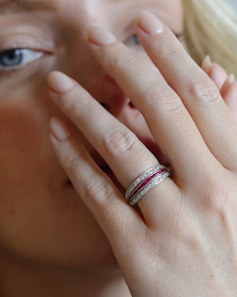 Art Deco Emerald Ruby & Diamond Flip Ring