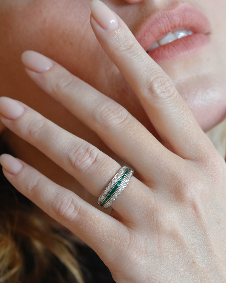 Art Deco Emerald Ruby & Diamond Flip Ring