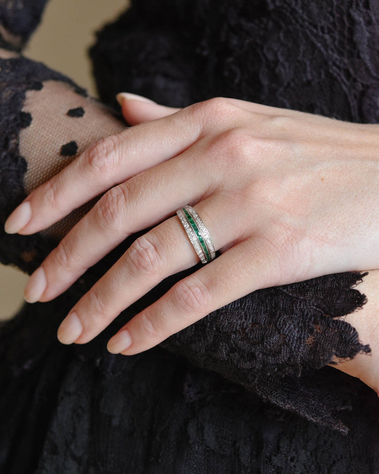 Art Deco Emerald Ruby & Diamond Flip Ring