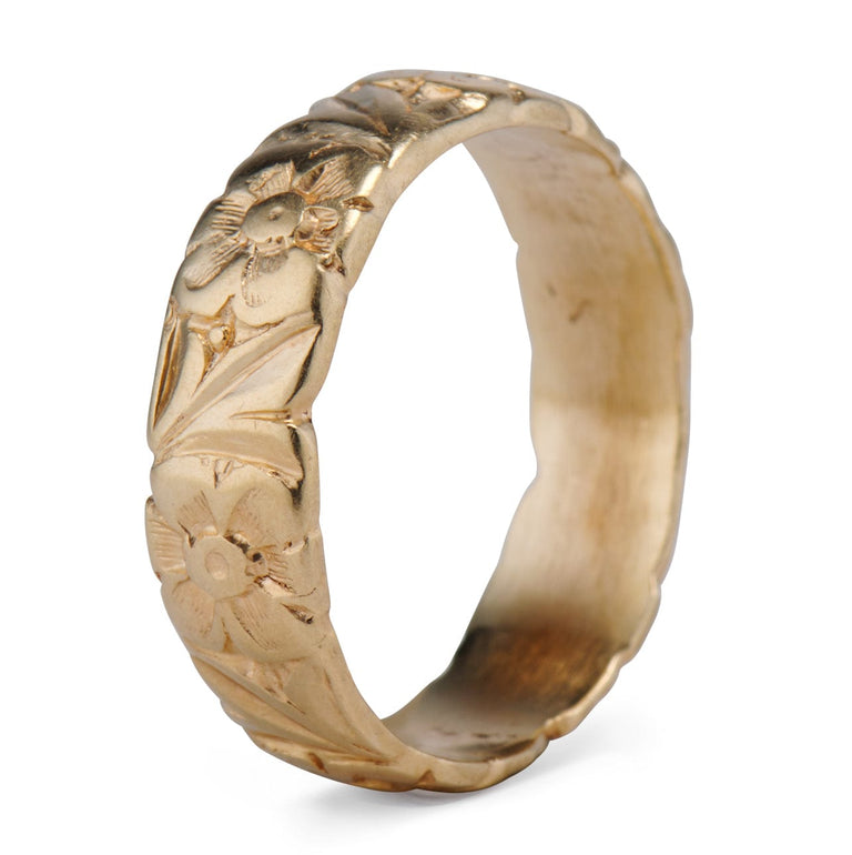Art Deco Engraved Floral Motif Band