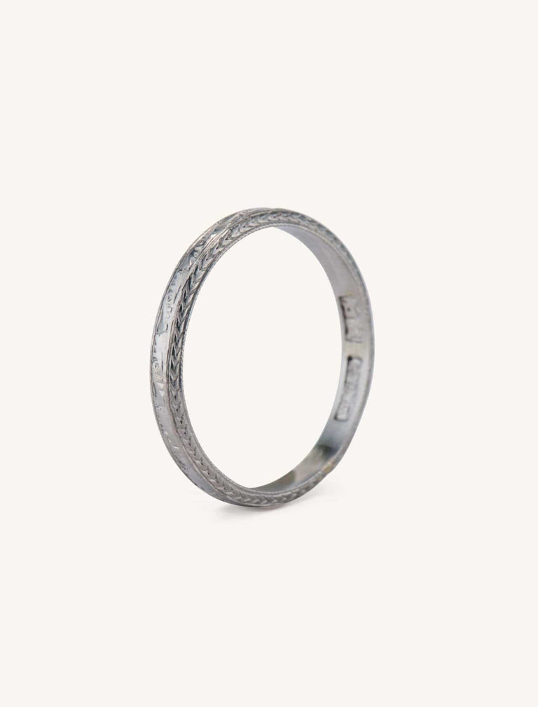 Art Deco Engraved Platinum Wedding Band Size 7