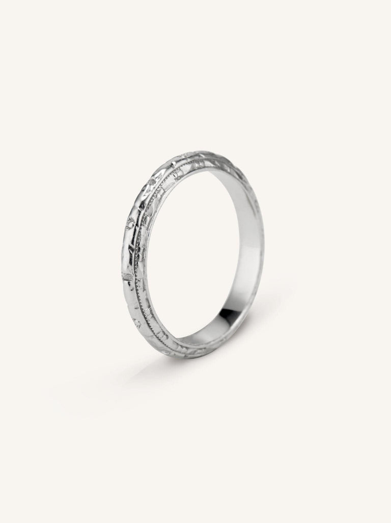 Art Deco Forget Me Not Engraved Wedding Band Size 6.25