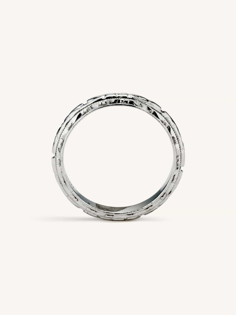 Art Deco Forget Me Not Engraved Wedding Band Size 6.25