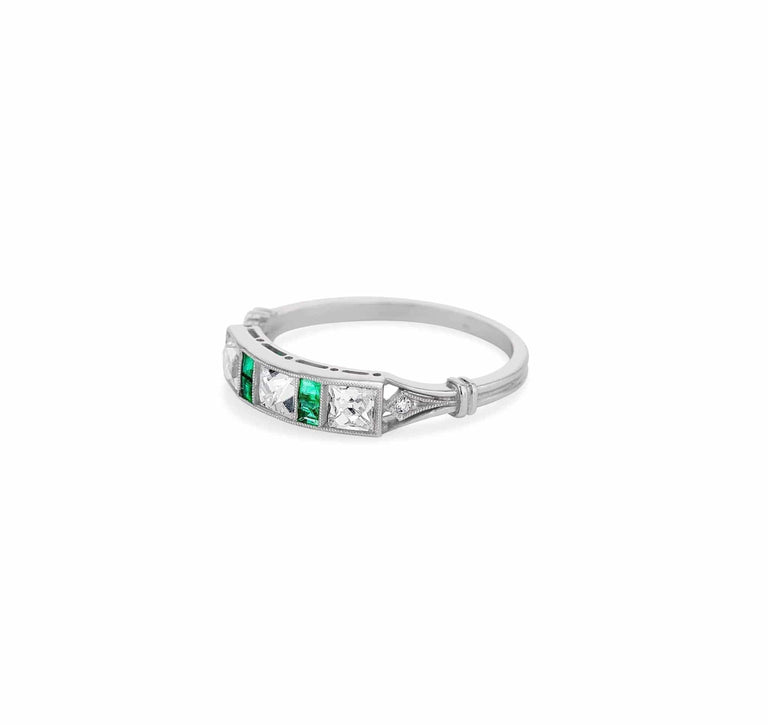 Art Deco French Cut Diamond & Emerald Band