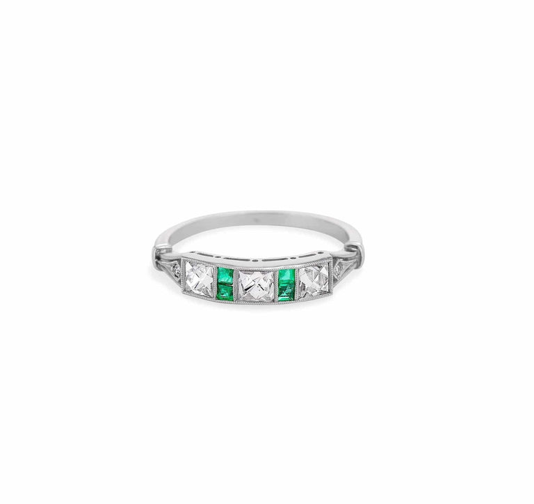 Art Deco French Cut Diamond & Emerald Band