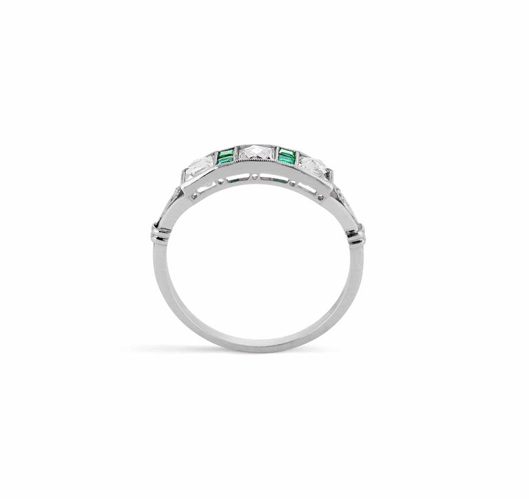 Art Deco French Cut Diamond & Emerald Band