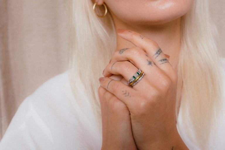 Art Deco French Cut Diamond & Emerald Band