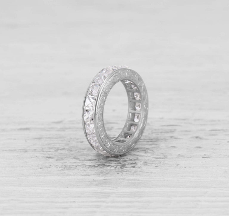 ART DECO FRENCH-CUT DIAMOND ETERNITY BAND RING SIZE 6.25