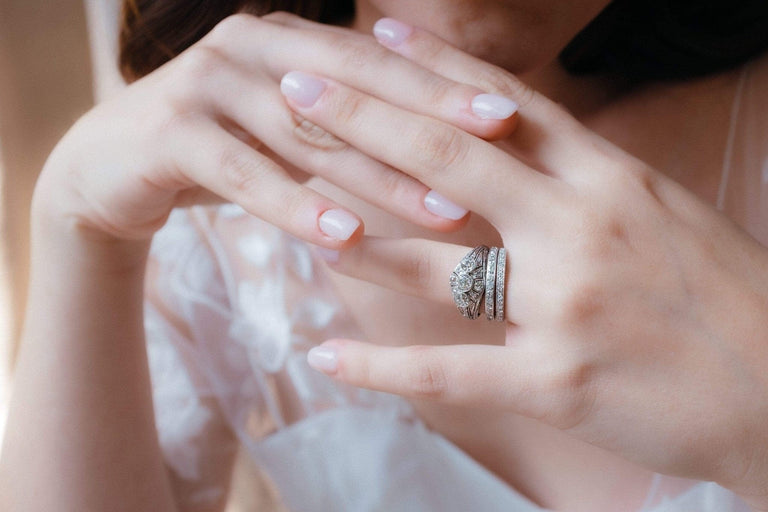 Art Deco Gorham Co. Three Stone Diamond and Platinum Filagree Dome Ring