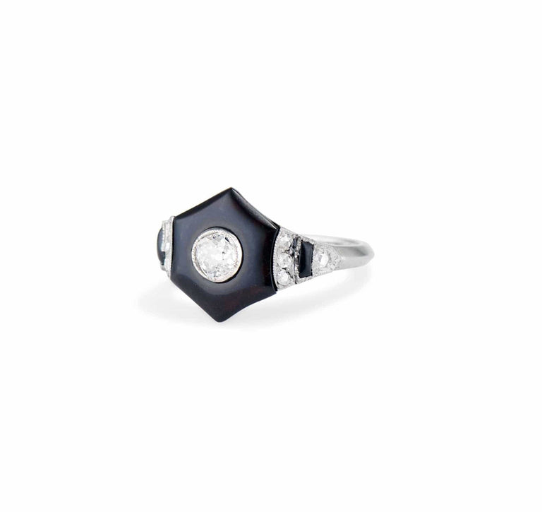 Art Deco Hexagonal Onyx and Diamond Ring