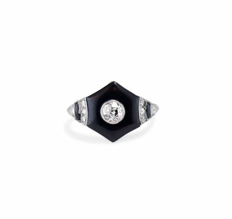 Art Deco Hexagonal Onyx and Diamond Ring