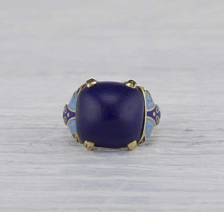 Art Deco Lapis and Enamel Ring