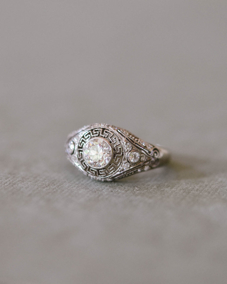 Art Deco Marcus & Co. Old European Cut Diamond Dome Vintage Engagement Ring, America