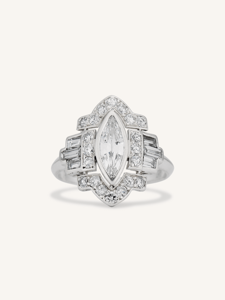 Art Deco Marquise Cut Diamond Vintage Engagement Ring