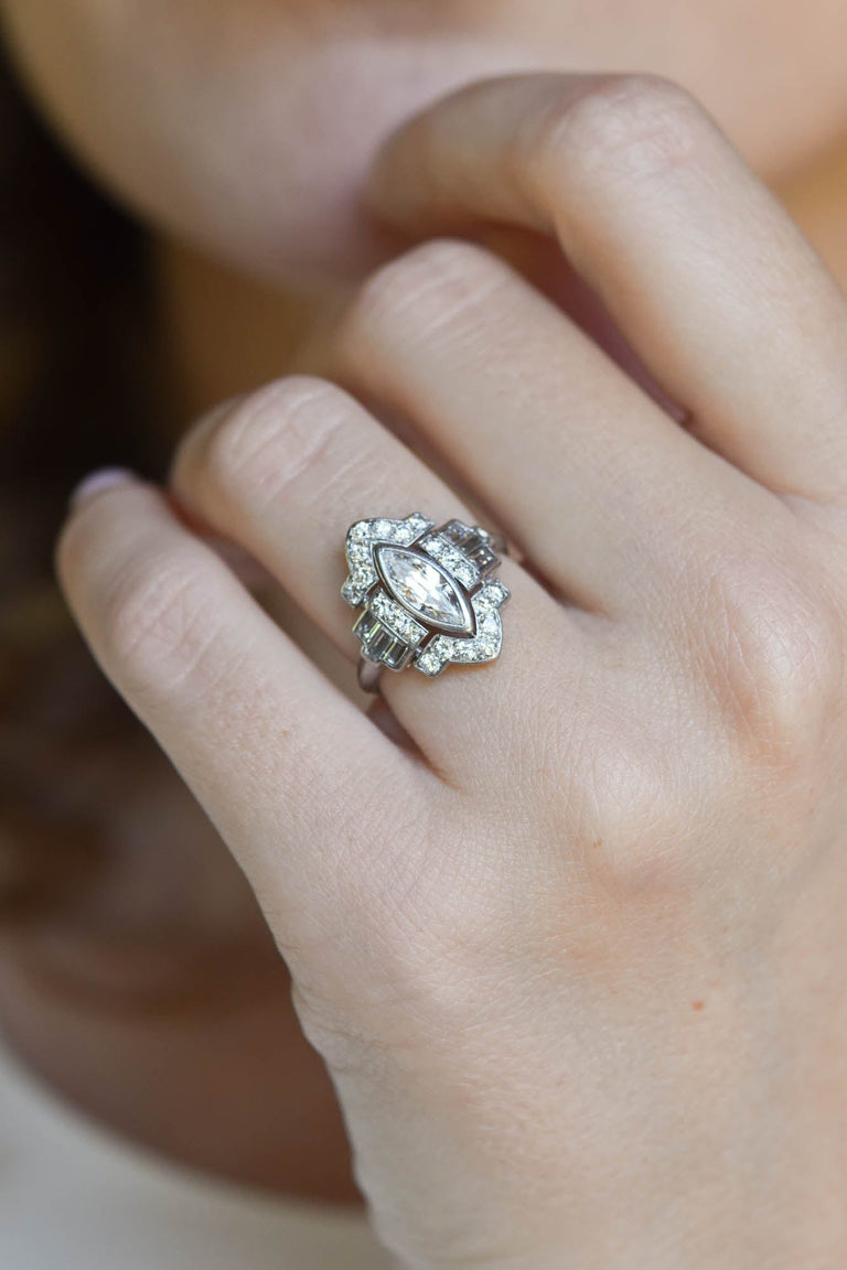 Art Deco Marquise Cut Diamond Vintage Engagement Ring