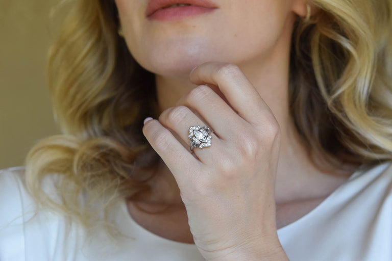 Art Deco Marquise Cut Diamond Vintage Engagement Ring