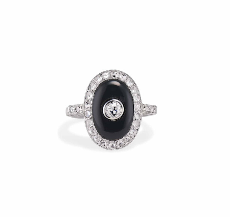 Art Deco Onyx Diamond and Platinum Ring