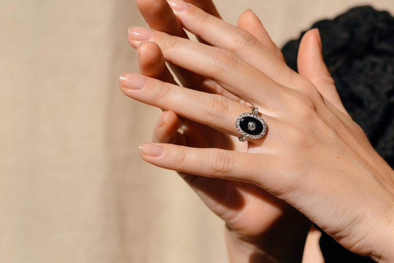 Art Deco Onyx Diamond and Platinum Ring