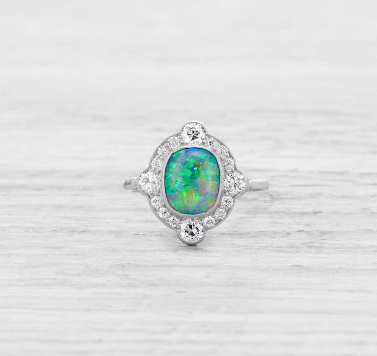ART DECO OPAL AND DIAMOND ENGAGEMENT RING