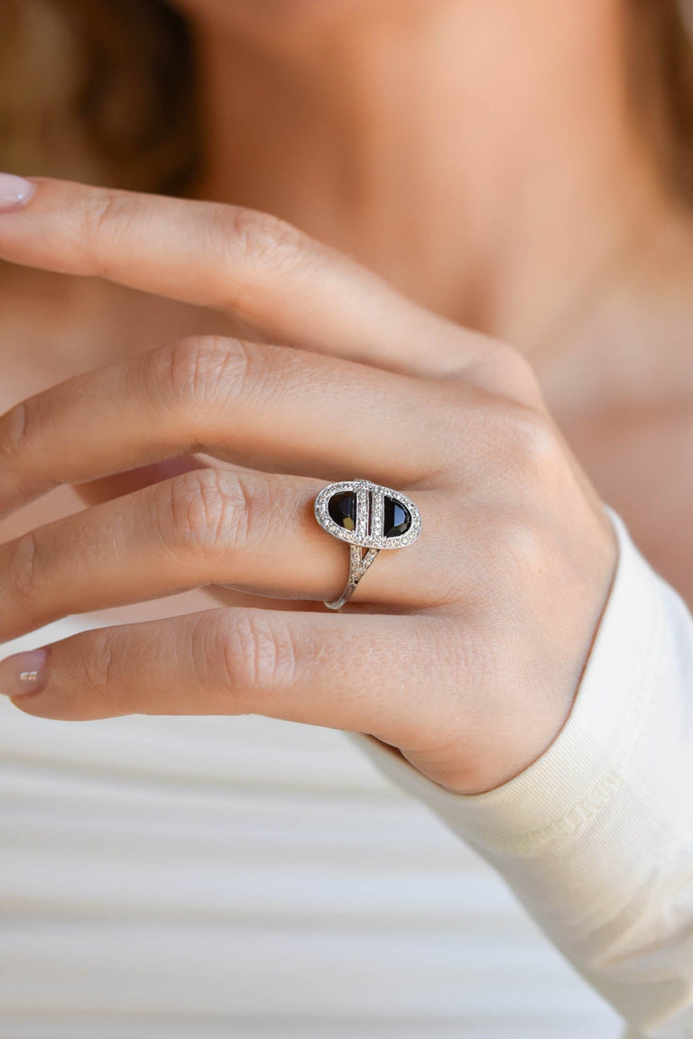 Art Deco J.E. Caldwell Platinum Onyx & Diamond Ring