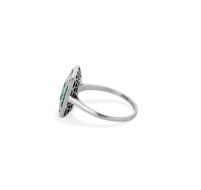 Art Deco Rectangular Cut Emerald & Diamond Ring
