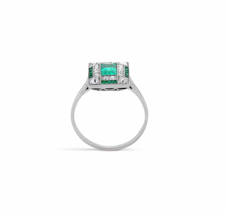 Art Deco Rectangular Cut Emerald & Diamond Ring