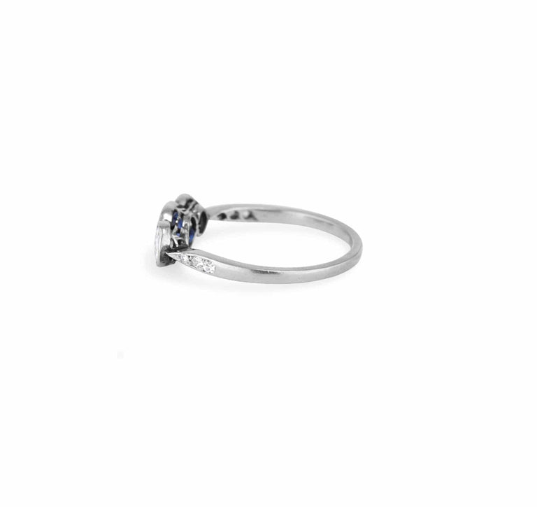 Art Deco Sapphire and Diamond Three Stone Vintage Engagement Ring