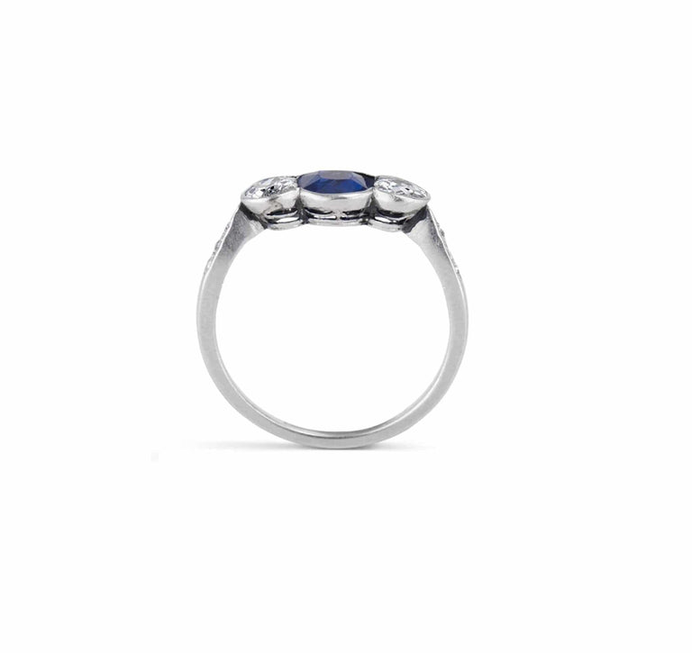 Art Deco Sapphire and Diamond Three Stone Vintage Engagement Ring