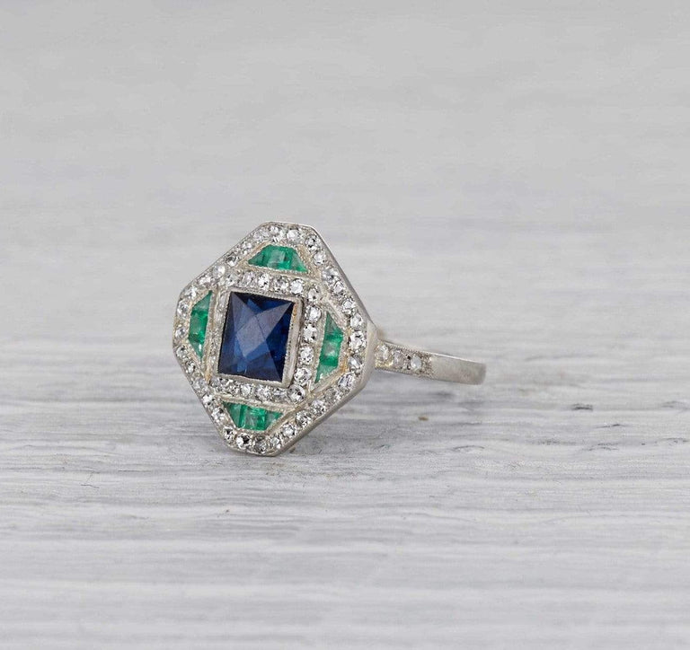 Art Deco Sapphire and Emerald Ring