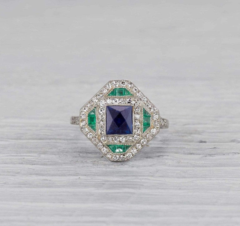 Art Deco Sapphire and Emerald Ring