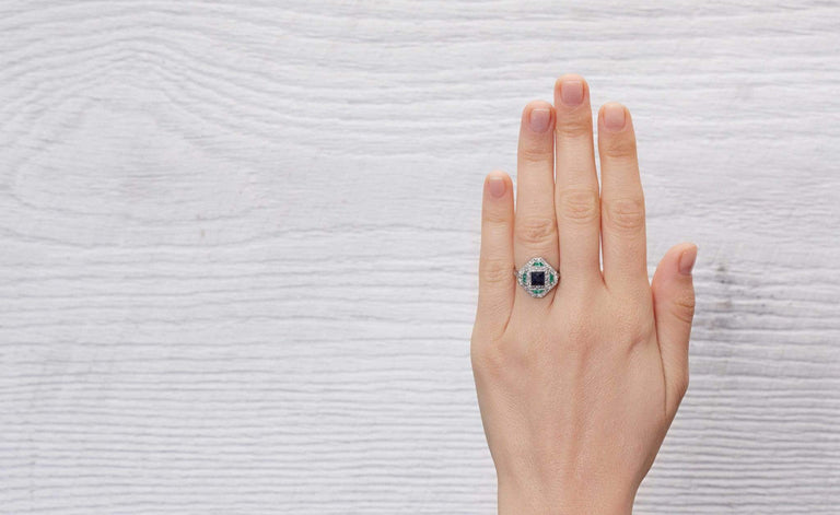 Art Deco Sapphire and Emerald Ring