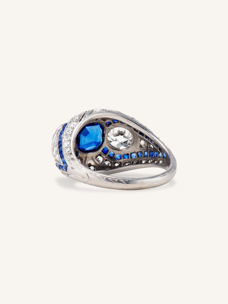 Art Deco Sapphire & Diamond Three Stone Vintage Ring