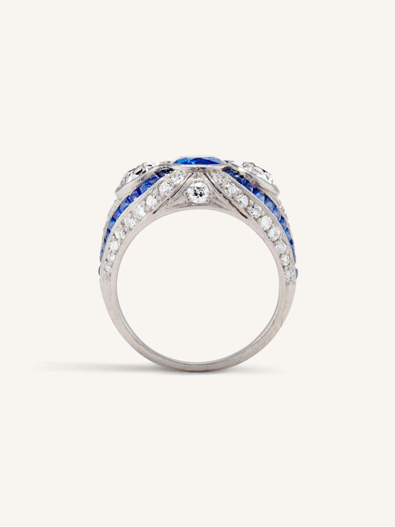 Art Deco Sapphire & Diamond Three Stone Vintage Ring