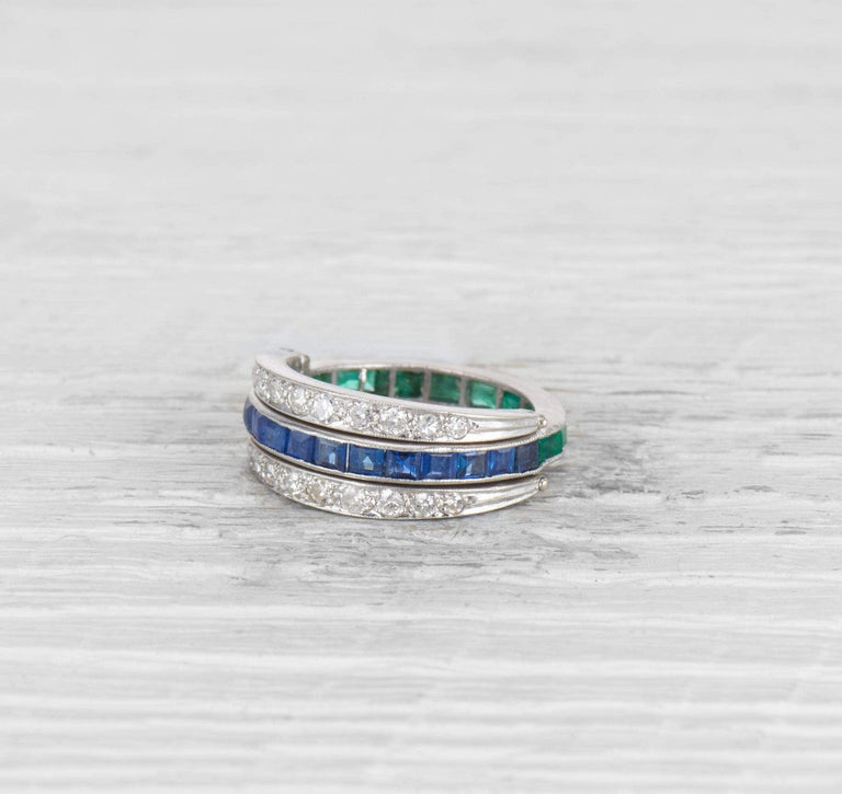ART DECO SAPPHIRE, EMERALD, AND DIAMOND 'FLIP' ETERNITY BAND