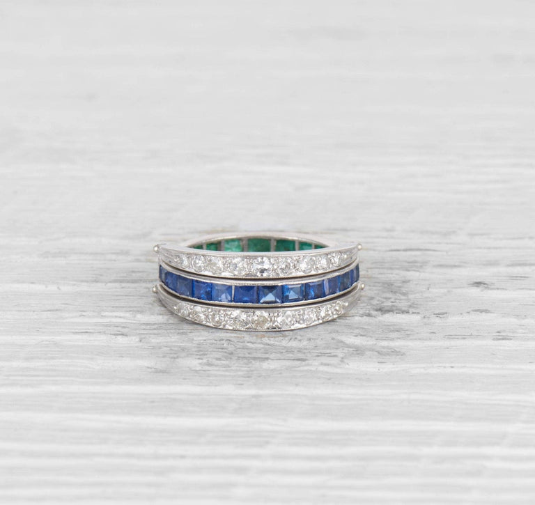 ART DECO SAPPHIRE, EMERALD, AND DIAMOND 'FLIP' ETERNITY BAND