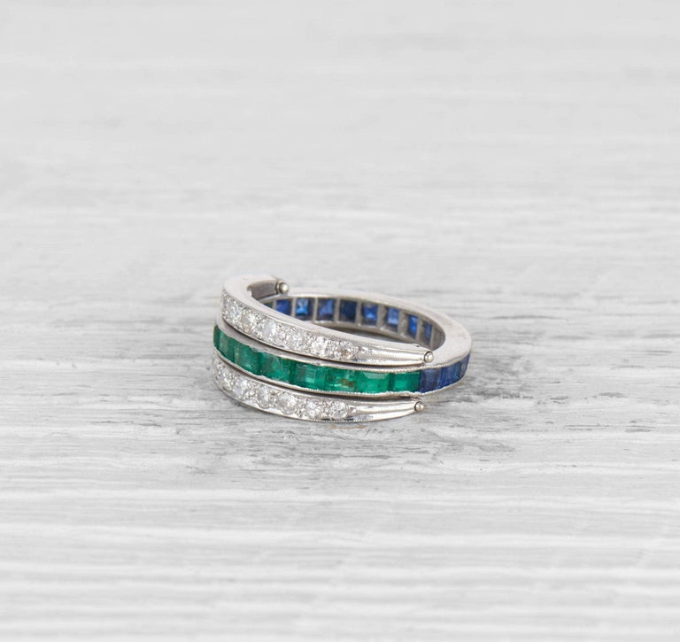 ART DECO SAPPHIRE, EMERALD, AND DIAMOND 'FLIP' ETERNITY BAND