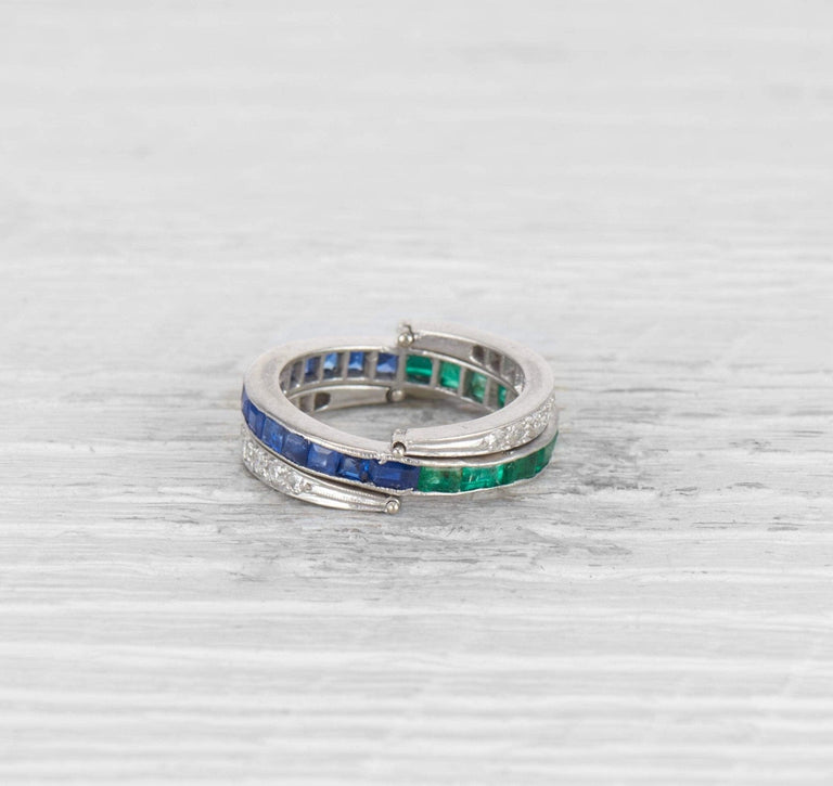 ART DECO SAPPHIRE, EMERALD, AND DIAMOND 'FLIP' ETERNITY BAND