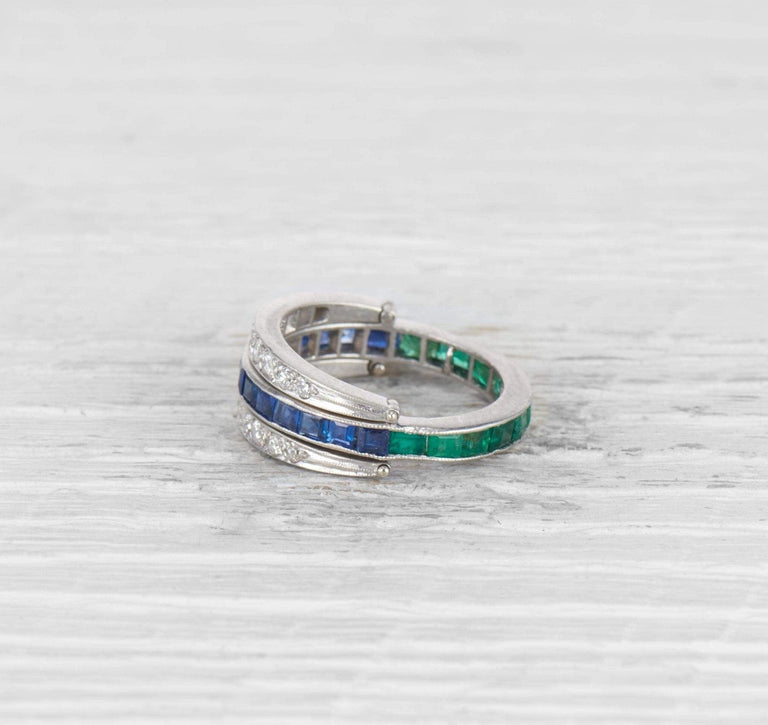 ART DECO SAPPHIRE, EMERALD, AND DIAMOND 'FLIP' ETERNITY BAND